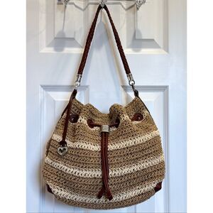 BRIGHTON - Sierra Straw Hobo Bag w/Brown Leather Trim & Braided Strap Very Nice!